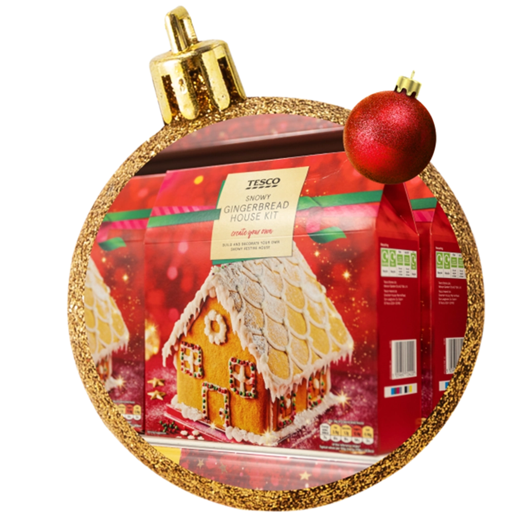 A gingerbread house on a Christmas bauble